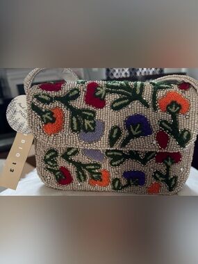 NWT Studio 12 Hand Beaded Floral Flap Shoulder Bag India